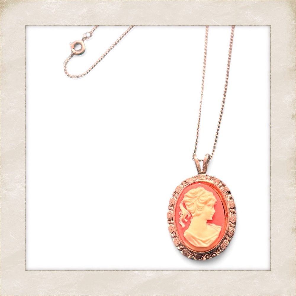 Vintage Carved Cameo Pendant Necklace with a Dainty Silver Chain, 19” Long